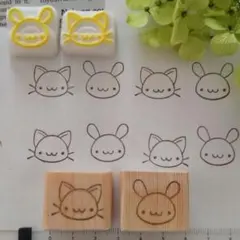 うさぎ×猫　2匹　フェイス　消しゴムはんこ