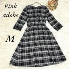 《ピンクアドベ》 ギンガムチェック柄/チェック/長袖/ロング/ワンピース/M/春