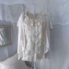 axes femme パフスリーブカーディガン　白　アイボリー　レース　森ガールのサムネイル