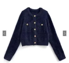 GRL ラメフェザーカーディガンネイビー　[kz618]