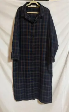 チェック柄 ロングシャツワンピース ネイビー