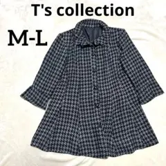 19コート レディース ML 千鳥格子 ハウンドトゥースチェック Aラインコート