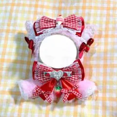 ①041.おすわりぬい服　いちご猫ちゃん　12cm ピンク　赤