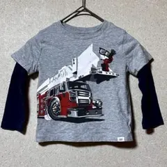 GAP　消防車 プリント 重ね着風 長袖 Tシャツ　90サイズ　グレー　綿100のサムネイル