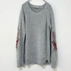 クラウドチェイサー 花柄 セーター クルーネック 長袖 M グレー お出かけ