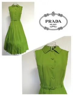 ☆PRADAプラダプリーツシャツワンピースグリーン40☆ - メルカリ