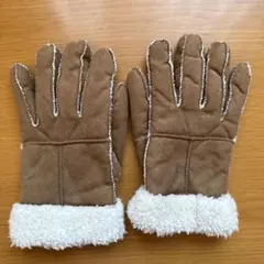 レディース　手袋ブラウンファー付きスエードグローブ