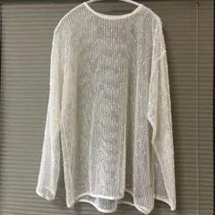 【1周年感謝セール】ホワイト 透かし編み 長袖トップス　春　フリーサイズ