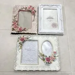 フォトフレーム ❤︎ 陶器　薔薇　上品　写真立て　ブライダル　花　ピンク　ホワイトのサムネイル