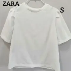 ZARA ザラ　半袖 Tシャツ パフスリーブ　ホワイト 楊柳風　S　通勤　タックのサムネイル