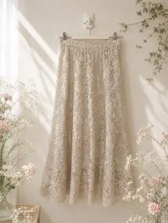 MISCH MASCHミッシュマッシュ総レースロングフレアスカート ベージュ
