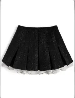 インナーパンツ付き黒プリーツミニスカート