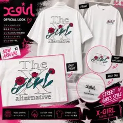 X-girl ローズ バックプリント Tシャツ S ビッグロゴ フラワーのサムネイル
