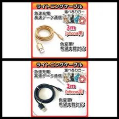2本 3m USB iPhone ライトニングケーブル データ転送 急速充電