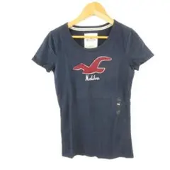337 ホリスター カットソー ロゴTシャツ 半袖 紺 ネイビー S