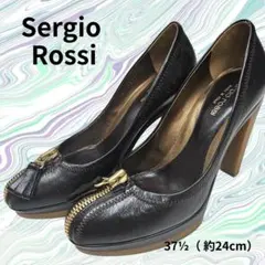 Sergio Rossi ほぼ未使用 ジップレザーパンプス 37.5 濃茶のサムネイル