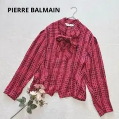 ピエールバルマン リボン付き 長袖ブラウス シャツ ペプラム 昭和レトロ ピンクのサムネイル