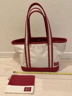 【中古美品】ポーターガール トートバッグS ボーイフレンド 白×赤　ポーチ付き