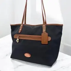 コーチ ターンロック A4収納 トートバッグ キャンバス レザー ネイビー