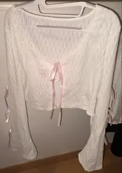 ホワイトリボン付き ボレロカーディガン