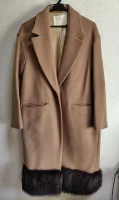 美品　定価9.5万　グレースクラス　豪華ファー付ウールロングコートブラウン
