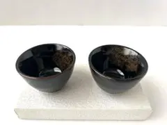 ★ 和モダン おちょこ 2個セット 黒×金彩風 珍味入れ 和食器 ★