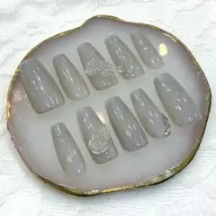 【現品1点限り】ネイルチップ：大きめサイズ　ロングネイル　マグネット　花