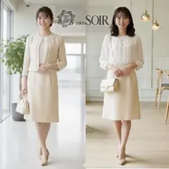 極美品★東京ソワール セレモニースーツ 3点SET パール×フリル ツイード M