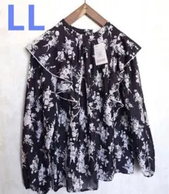 【新品タグ付】NOWNOW 紺野彩夏 花柄 フリル ブラウス LL ブラック