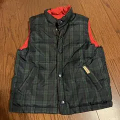 タイムセール　チェック柄中綿ベスト グリーン/レッド　ミキハウス　リバーシブル