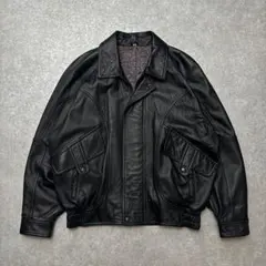 古着　ヴィンテージ　レザージャケット　中総柄　ブルゾン　黒　革ジャン　羊革　短丈 ヴィンテージレザーブルゾン｜ACLENT（アクレント）