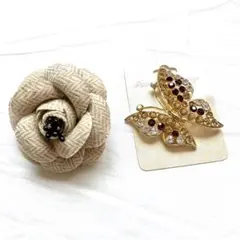 花形布製ブローチ ベージュ系
