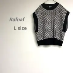 ラフラフ レディース ゆったりニットベスト L 総柄 ブラック✖️ホワイト