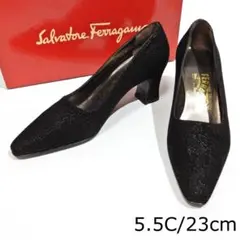 【美品】フェラガモ パンプス　サイズ23cm スエード 　黒　ガンチーニ