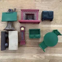 【初期】シルバニアファミリー セット 学校、暖炉、テーブル、時計、オーブン