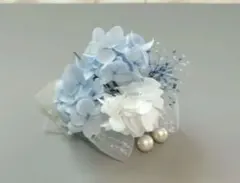 ドライフラワー髪飾り　成人式　結婚式　七五三　発表会　リボン　ホワイト　ブルー