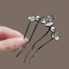 シックな簪　お花の髪飾り　和風ヘアコーム　和装髪飾り　黒い髪飾り　翠&黒