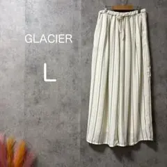 1243 グレイシア ワイドパンツ 総ゴム 白 ストライプ L 裏地あり