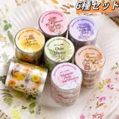 花事未了シリーズ　花柄PETマスキングテープ　コラージュ素材　6種セット