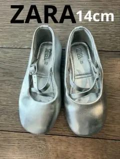 【ZARA】シルバー バレエシューズ／14cm フォーマルにも◎ ストラップ付き