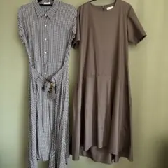 黒チェックとカーキのワンピース2枚組み