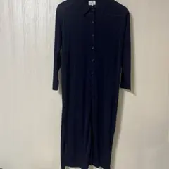 ランバンオンブルー　ネイビー 長袖ニットロングワンピース