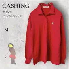 CASHING／キャッシング 刺繍 長袖ポロシャツ ピンク【M】 秋冬 レトロ