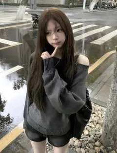 SHEIN トップス オフショルダー 長袖 ニット セーター