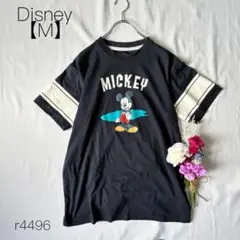 ディズニー　ミッキーマウスTシャツ　シンプル　カジュアル　綿混　ネイビー　【M】