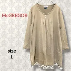 マックレガー【L】レイヤード風コットンカットソーチュニック 七分袖 体型カバー