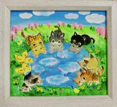 こまち様専用 ネコちゃんと水たまりの春 原画