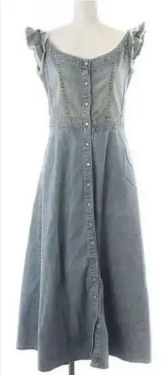 ラルフローレン ノースリーブワンピース フリル　デニム　ロング M ライトブルー