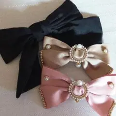 ☆新品　3個セット　リボンヘアアクセサリー　まとめ売り　黒　ピンク　ベージュ