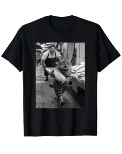 猫　魚ドロボーTシャツ ブラックサイズXL
